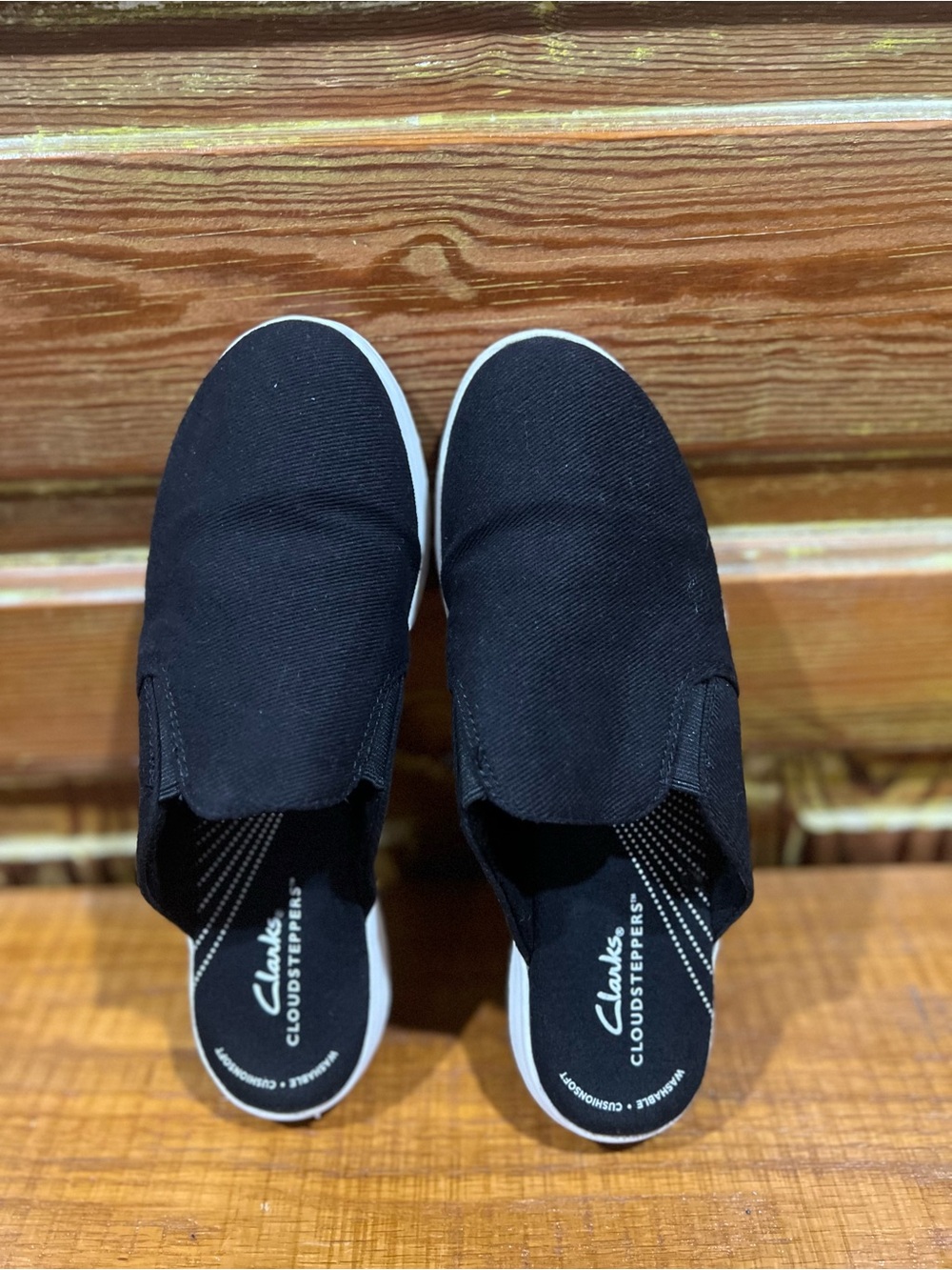 Clarks Black Slip-On Cloudsteppers Women’s Loafers